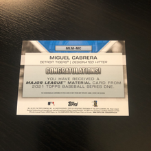 Topps 2021 Series 1, Miguel Cabrera RELIC CARD Major League Material, Game Used Memorabilia